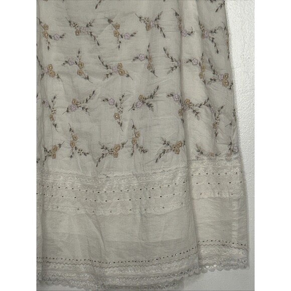 Johnny Was Collection Skirt 8 Floral Embroidered Beaded Dainty Lace Cotton Midi - Picture 2 of 9